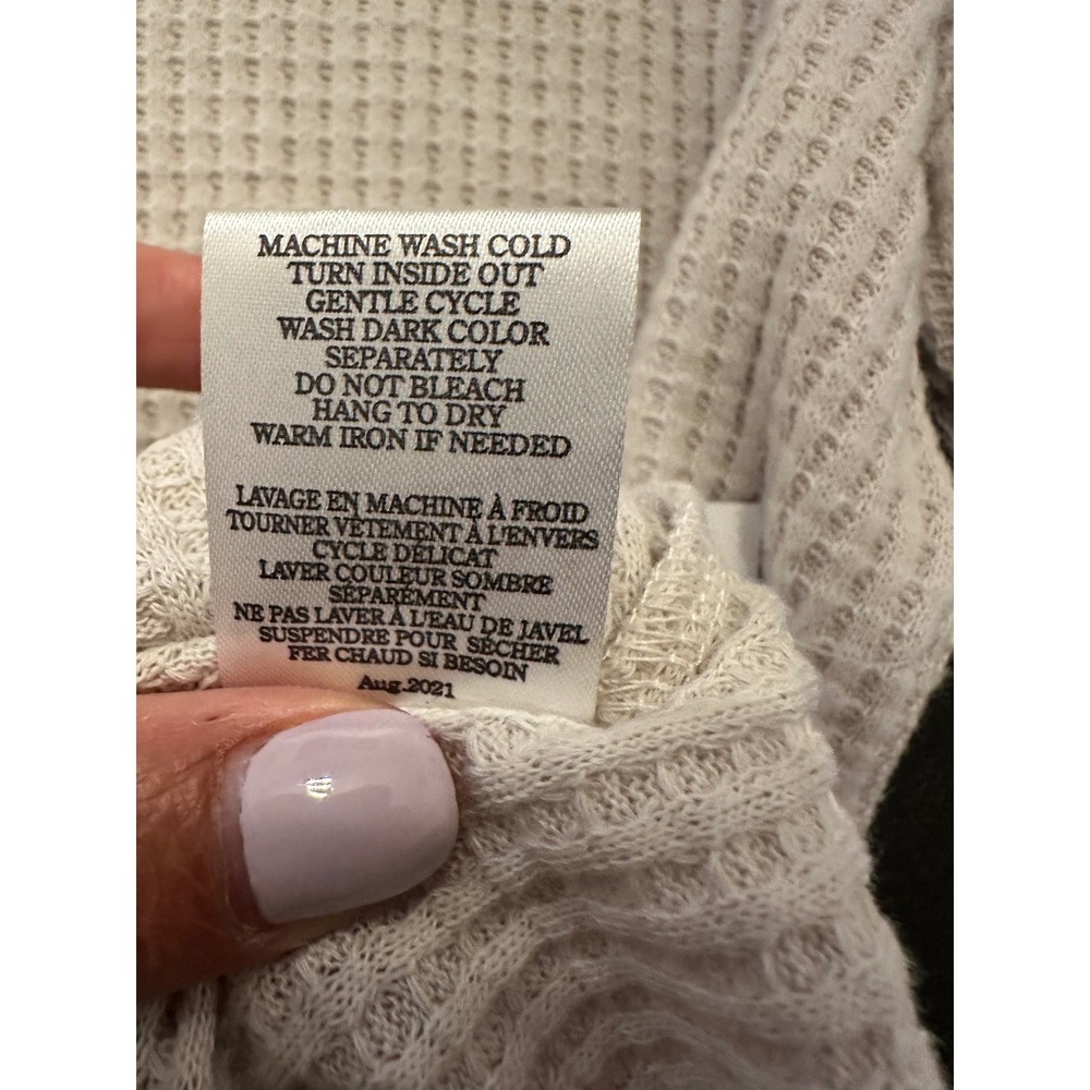 Z Supply Justice Thermal Top Oatmeal Waffle Knit Puff Sleeve Crew Neck Large NWT - Picture 8 of 10